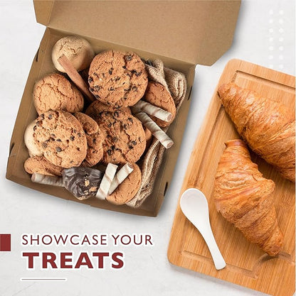 [250 Pack] Pastry Boxes - 9 x 9 x 3 Inch White Bakery Box for Cookies, Compostable Kraft Paper Cardboard for Baked Goods Packaging, Cake, Food, Donut, Cupcake, Candy, Bread, Bridesmaid Gift Box