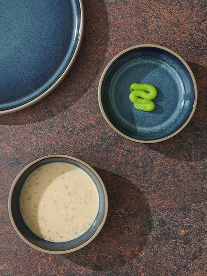 famiware Nature Ceramic Soy Sauce Dish, Dipping Bowls Set of 6, 3 oz Dipping Sauce Bowls/Dishes/Cups/Plates, Small Serving Bowls for Side Dishes, Condiments, Sushi, Appetizer, Dessert, Midnight Blue