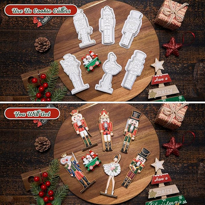 Flycalf Nutcracker Cookie Cutters Set of 3 Christmas with 3D Stamper Holiday Baking Accessories Cutter Molds Gifts for Kids Decorative Party 3.5" Kitchen Cake Supplies