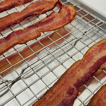 Baker's Secret Non Toxic Bacon Tray for Oven, PTFE, PFAS, PFOA Free, 100% Recycled Aluminum, Bakeware Set Cookie Sheet 18" with Stainless Steel Rack Never Rust - The Natural Aluminum Collection