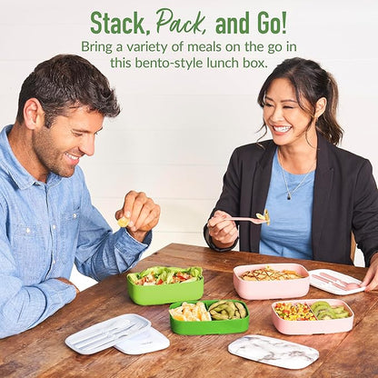 Bentgo Classic - Adult Bento Box, Stackable 3-Compartment Lunch Box with Removable Utensil Set and Sealing Strap, BPA-Free, Food Container Ideal for Meal Prep, Work, and On the Go (Green)