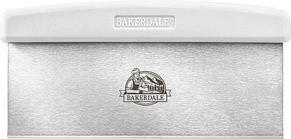 Bakerdale Large Bench/Dough/Cake Scraper, Icing Smoother Spreader, 10-inch Long Stainless Steel Blade, with white Polypropylene Handle