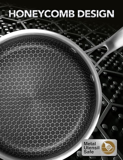 MICHELANGELO 6 Pcs Tri-ply Stainless Steel Pot Set, 2QT & 3QT & 8QT Pot with Lids, Nonstick HoneyComb Interior Cooking Pot Set, Compatible with All Cooktops, Oven & Dishwasher Safe