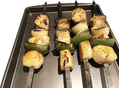 Antallcky 12 Pack Kebab Skewers 23.5 Inch BBQ Barbecue Skewers Stainless Steel Sticks Heavy Duty Large Wide Reusable with Nonslip Wooden Handle Ideal for Shish Kabob Chicken Shrimp and Vegetables