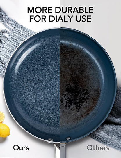 MICHELANGELO 12 Inch Frying Pan with Lid, Blue Frying Pan with Nonstick Diamond Infused Coating, Nonstick Frying Pans, Ceramic Fry Pan, Non-Toxic