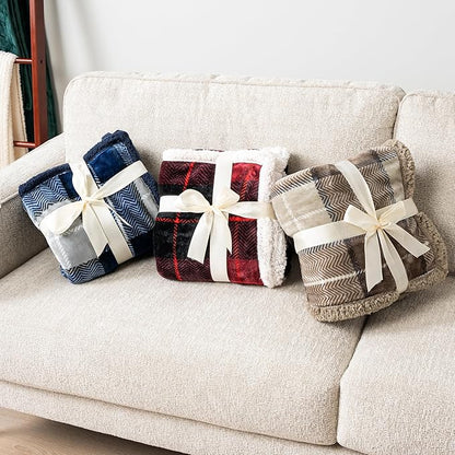 Pavilia Red Plaid Sherpa Throw for Twin, Plush Flannel Fleece Blanket and Throws, Soft Fuzzy Cabin Blanket for Sofa Bed, Warm Cozy Winter Gift, 60x80