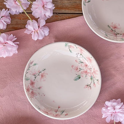 Bico Spring Sakura Pasta Bowls, 35oz Salad Bowl Set of 4, Large Ceramic Serving Dinner Bowls for Soup and Cereal, Microwave and Dishwasher Safe, Gift for Housewarming and Thanksgiving
