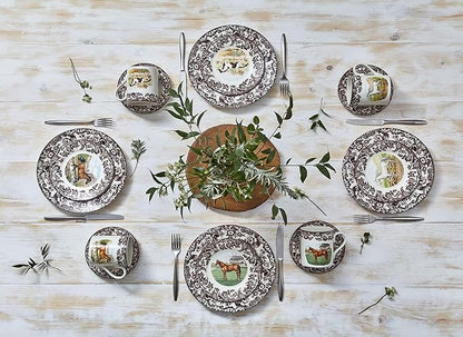 Spode Woodland American Quarter Horse Dinner Plate - 10.5 Inch Fine Earthenware with 1831 British Flowers Border, Microwave, Oven, Freezer & Dishwasher Safe - Made in England, Equestrian Tableware