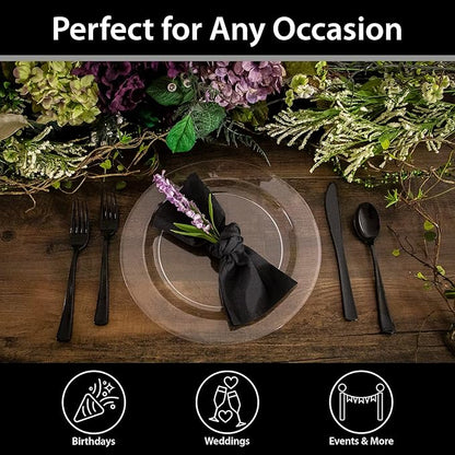 120 Count Plastic Plates 10.25 inch Premium Quality Heavyweight China Like Disposable Plates, Wedding and Party Dinnerware, Crystal Clear, Value Pack 120 Count