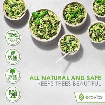 Ecovita 100% Compostable Paper Bowls [12 oz.] – 150 Disposable Bowls Eco Friendly Sturdy Tree Free Liquid and Heat Resistant Alternative to Plastic or Paper Bowls