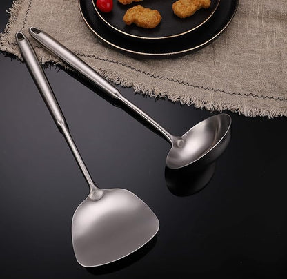 FJNATINH Wok Spatula and Soup Ladle Set - 304 Stainless Steel Wok Utensil Tools Set, 2 Pieces All Metal Cooking Kitchen Utensils,Chinese Wok Accessories for Cast Iron/Carbon Steel Wok