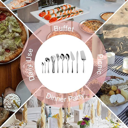 Serving Utensil Set,10 piece Serving Utensil with Serving Spoons，Serving Forks，Serving Tongs Soup Ladle and Pie Server Buffet Catering Serving Utensils,Dishwasher Safe (5.5-11.2Inch-Serving Set-10pcs)