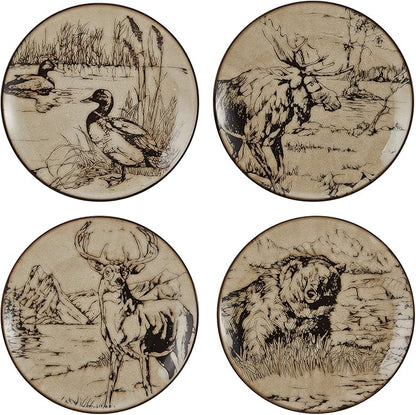 Mossy Oak Animal Print 16 Piece Dinnerware Set, Service for 4, Black and Beige