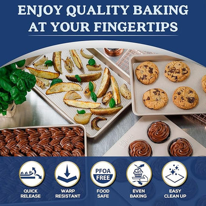 Ultra Cuisine Nonstick Quarter Sheet 13 +cookie sheets Baking Pan - Warp - Scratch Resistant - Texture for Easy Food Release - Durable Carbon Steel Design - Professional Quality 9 x 13 Baking Pan