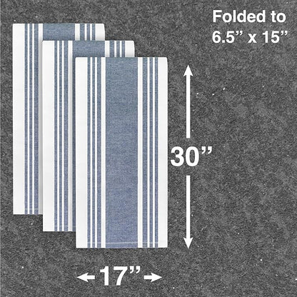 All-Clad Dual-Purpose Kitchen Towels: Highly Absorbent, Super Soft Long Lasting - 100% Cotton, 17"x30" Dish Towels for Cleaning & Drying Dishes, Pans, Glassware, or Countertops, (3-Pack), Indigo
