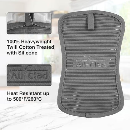All-Clad Premium Pot Holder & Hot Pad: Heat Resistant to 500 Degrees - 100% Cotton, 10""x6.25"" Hot Pad for Kitchen and Barbeque, (1-Pack), Pewter