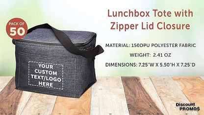 Custom Insulated Cooler Lunch Bag Set of 50, Personalized Bulk Pack - Perfect for Work, Travel, Outdoor Events - Black