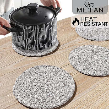 ME.FAN 7 Inch Trivets/Potholders 4 Set Cotton Thread Weave Trivets for Pots and Pans - Large Coasters/Hot Pads to Protect Desktop & Countertop - Mix Deep Coffee