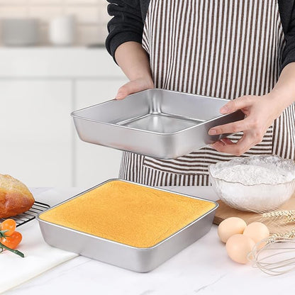 LIANYU 2 Pack 9 x 9 Inch Square Cake Pan, Stainless Steel Baking Lasagna Brownie Bread Pan, Square Bakeware for Birthday Party Wedding, Oven & Dishwasher Safe
