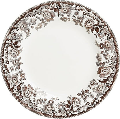 Spode Delamere 5-Piece Place Setting – Rich Brown British Flowers Border, Includes Dinner, Salad, Bread Plates with Teacup & Saucer – Fine Earthenware, Dishwasher, Microwave, Oven & Freezer Safe