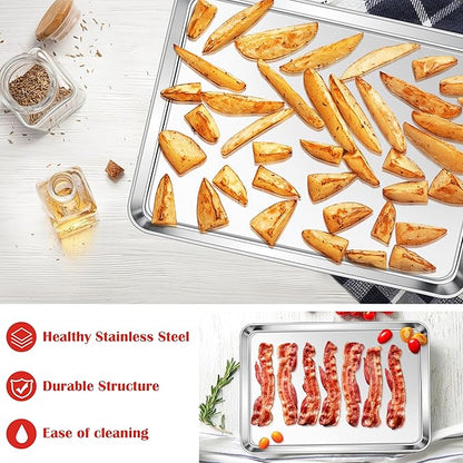 E-far Cookie Sheets Set of 4, 18”x13” Stainless Steel Baking Sheet Pans for Oven, Large Non Toxic Metal Baking Tray for Baking Roasting, Healthy & Rust Free, Mirror Finish & Dishwasher Safe