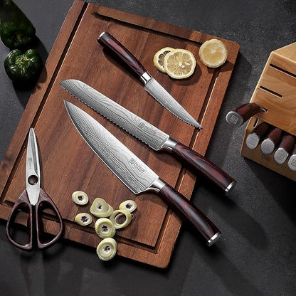 PAUDIN Kitchen Knife Set with Block, 14 Pieces Knife Sets for Kitchen with Block, High Carbon German Stainless Steel Sharp Chef Knife Set with Ergonomic Pakkawood Handle