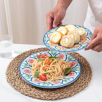 18 Pieces Melamine Dinnerware Sets, Service for 6, Paisley Kitchen Plates and Bowls Set, Unbreakable & Lightweight Dinnerware Set, Camping Dishs Indoor Outdoor Use, Spanish Floral Pattern