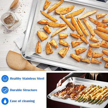 E-far Large Baking Sheets Set of 4, 20”x14” Stainless Steel Cookie Sheet Pans for Oven, Non Toxic Big Metal Baking Tray for Cake Cookies, Healthy & Rust Free, Mirror Finish & Dishwasher Safe