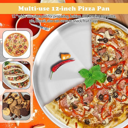 12 Inch Pizza Pan Set of 3 for Oven, Non-Stick Stainless Steel Pizza Steel, Sturdy Non-Toxic Round Pizza Pans Tray for Cookie Pizza Pie Cake, Dishwasher Safe & Easy Clean