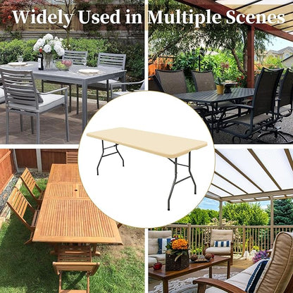 10 Pack Fitted Tablecloth for 6 Foot Rectangle Tables, Beige Elastic Outdoor Picnic Table Cover, Washable Stretch Folding Table Cloths 6 ft for Camping Party Patio Kitchen Banquet, 30" W x 72" L