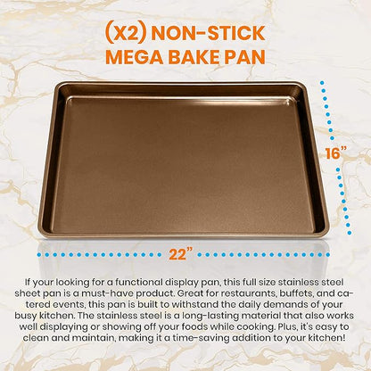 NutriChef 2-Piece Nonstick XL Cookie Sheets for Baking - 22" x 16" Stackable Extra Large Baking Sheet - Carbon Steel Baking Pans, PFOA, PFOS, PTFE Free- NCLGBP28