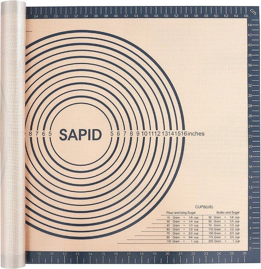 Sapid Extra Thick Silicone Pastry Mat Non-slip with Measurements for Non-stick Silicone Baking Mat Extra Large, Dough Rolling, Pie Crust, Kneading Mats, Countertop, Placement Mats (20" x 28",Gray)