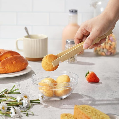 2PCS Reusable Toaster Tongs, OHOLA 8 inch Bamboo Cooking Tong, Multipurpose Wooden Tongs for Toaster, Fruits, Bread, Pickles, Cheese, Bacon, and Muffins (Stylish Pattern)