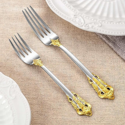 KEAWELL Luxury 20 Pieces 18/10 Stainless Steel Flatware set, Service for 4, silver plated with gold accents, Fine Silverware set and Dishwasher Safe (Gold Accent)