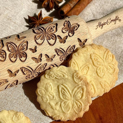 SUMMER 3 KID Rolling Pin SET. Wooden Laser Cut Mini Rolling Pins for cookies, play dough, salt dough or clay Butterfly, Music Flower by Algis Crafts
