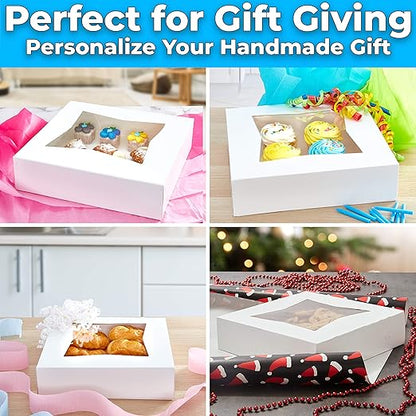 Gourmet 10in White Bakery Box 1 Pack/SINGLE BOX. Cute Window Display for Pies, Cakes, Cupcakes, Pastries. Transport Baked Goods With a Sturdy Carrier. Give Sweet Holiday Gifts at Work or School