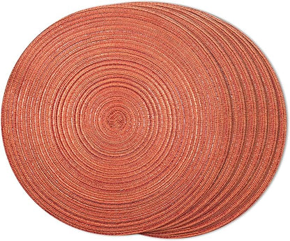 FunWheat Round Braided Placemats Set of 6 Place mats for Dining Tables Woven Heat Resistant Table Mats 15 inch for Fall(Orange)
