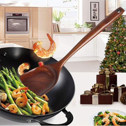 FJNATINH Wooden Wok Spatula Ladle Tool Set, 14-inch Long Handle Teak Wok Spatula