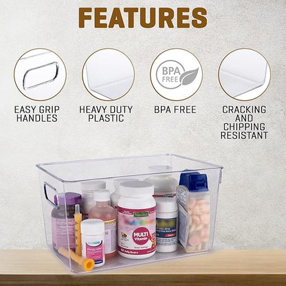 Clear Plastic Storage Bins - Perfect for Kitchen or Pantry Organization and Storage, Fridge and Cabinet Organizers