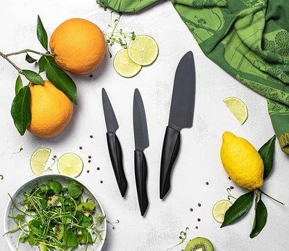 Kyocera Innovation Series Ceramic 5.5" Santoku Knife, with Soft Touch Ergonomic Handle-Black Blade, Black Handle