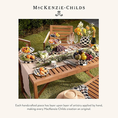 MACKENZIE-CHILDS Enamel Pedestal Serving Platter, Decorative Serving Dish for Food, Small, Black-and-White Courtly Check