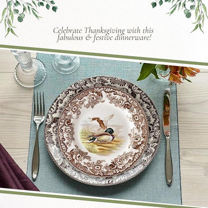 Spode Woodland Mallard 9" Soup Plate - Rustic Fine Earthenware Bowl for Soup, Salad, Pasta with Bird Design - Microwave, Oven, Freezer & Dishwasher Safe - Matches Woodland and Delamere Collections