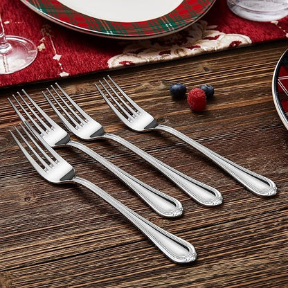 KEAWELL Pearl Edge 4-Piece Premium Fork Set, 18/10 Stainless Steel, Fine Silverware with Mirror Finish, Dishwasher Safe (4, 7.3" Salad Forks)