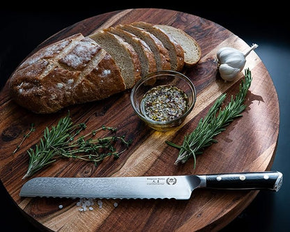 Regalia Bread Knife 10 inch: Professional Serrated Japanese AUS-10 67-Layer Damascus steel ultra sharp blade w/G-10 Ergonomic handle