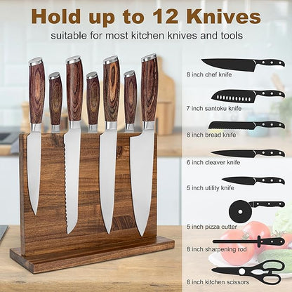 Magnetic Knife Holder,Double Sided Magnetic Knife Block for Kitchen Counter,Acacia Wood Strong Magnet Knife strip