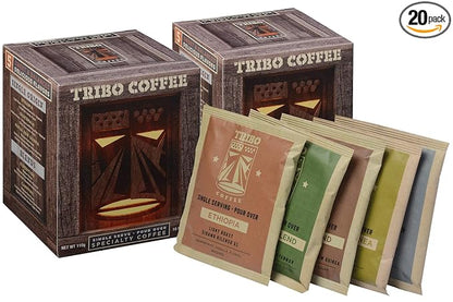 Tribo Coffee Single-Serve Portable Pour Over Drip Coffee - Double Variety - 2 Boxes (20 Servings)