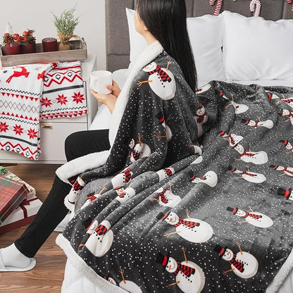 PAVILIA Premium Christmas Sherpa Throw Blanket | Snowman Decoration, Fleece, Plush, Warm, Cozy Reversible Microfiber Holiday Blanket 50 x 60