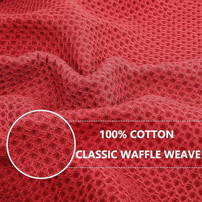 Homaxy 100% Cotton Waffle Weave Kitchen Dish Towels, Ultra Soft Absorbent Quick Drying Cleaning Towel, 13 x 28 Inches, 4-Pack, Brick Red