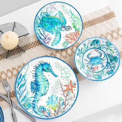 LEHAHA Melamine Pasta Bowls, Set of 6 9.25 inches 42 OZ Large Salad Serving Bowls, Coastal Melamine Dinner Deep Plates, Lightweight Soup/Cereal/Noodle Bowls set, Dishwasher Safe,Oceanic Design…