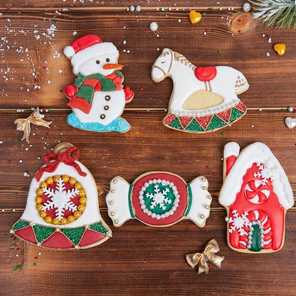 Flycalf Christmas Cookie Cutters with Plunger Stamps Gingerbread House Shapes Fall Holiday PLA Baking Accessories Cutter Molds Gifts for Kids Decorative Party 3.5" Kitchen Cake Supplies